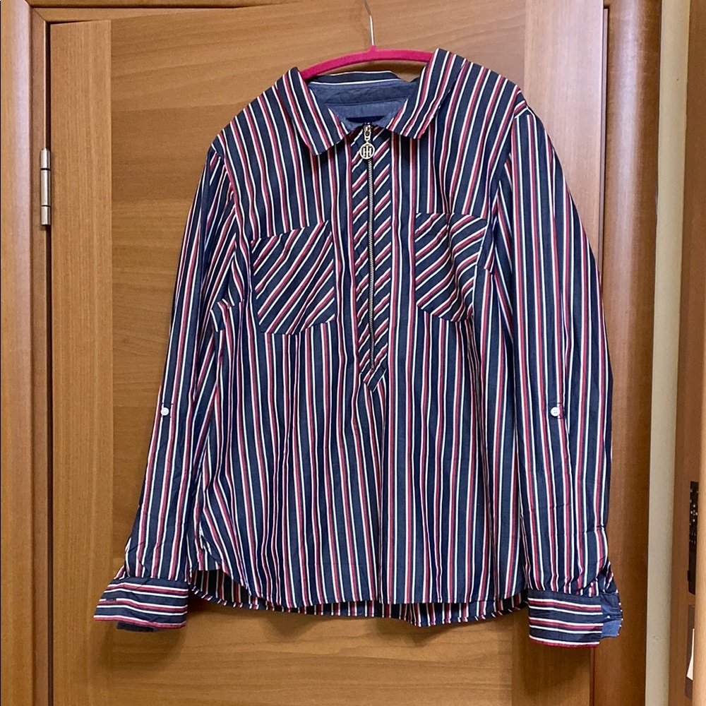 Tommy Hilfiger Red and Blue blouse with zipper. New without tag.
